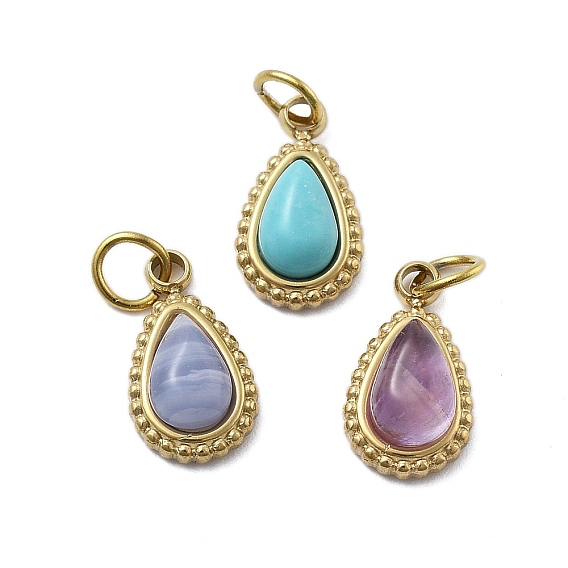 304 подвески из нержавеющей стали, ионное покрытие (ip), с натуральным и синтетическим драгоценным камнем, слеза, с целью перехода в кольце