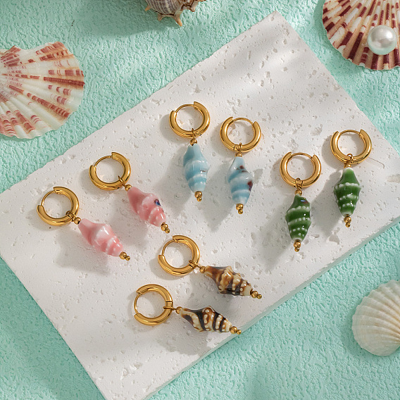 Серьги-кольца в форме ракушки из нержавеющей стали, реальный 18 k позолоченный