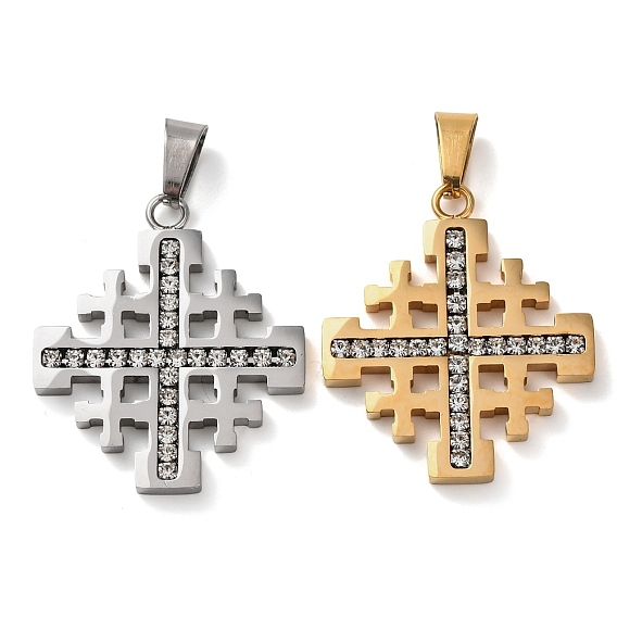 304 подвески из нержавеющей стали, амулеты с иерусалимским крестом, со стразами