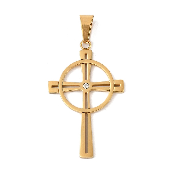 304 кулон из нержавеющей стали со стразами., ионное покрытие (ip), крестик