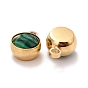 Faceted Natural Gemstone Charms, Ion Plating(IP) 304 Stainless Steel Settings, Real 18K Gold Plated, Flat Round