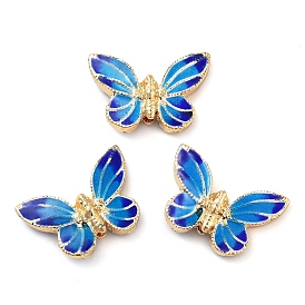 Brass Enamel Beads, Long-Lasting Plated, Lead Free & Cadmium Free, Golden, Butterfly