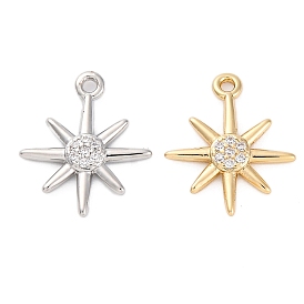 Brass Micro Pave Clear Cubic Zirconia Pendants, Star Charms