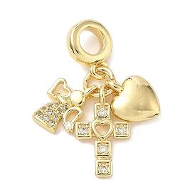 Латунь микропаве прозрачный кубический цирконий европейские подвески с подвесками, Подвески с большими отверстиями, ангел и крест и сердце, долговечный, стойки покрытие, без кадмия и без свинца