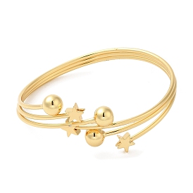 Rack Plating Brass Star with Round Ball Cuff Bangle for Women, Cadmium Free & Lead Free