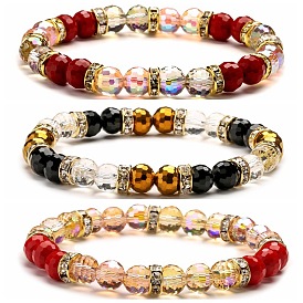 Sparkling Multi-Colored Crystal Glass Bead Bracelet with 96 Facets, Earth Design - 8/10mm