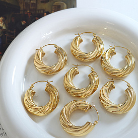 Retro Hong Kong Style Twisted Circle Hoop Earrings for Women