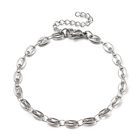 304 Stainless Steel Coffee Bean Chain Bracelets, with Lobster Claw Clasps