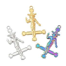 304 Stainless Steel Pendants, Cross with Baphomet Charm