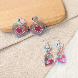 Personality Love Long Earrings Acrylic Valentine's Day Mirror Super Flash Earrings Exaggerated Sweet Retro Earrings