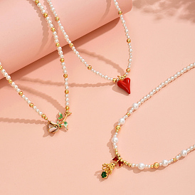 Латунь эмаль кулон ожерелья, Пластиковые искусственные жемчужины ожерелья для женщин, золотые