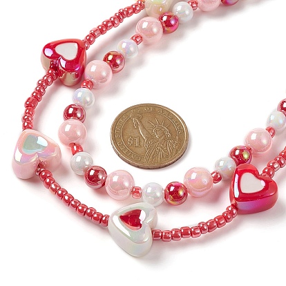 Acrylic Heart Beaded Mobile Straps, Multifunctional Chain, with Alloy Spring Gate Ring and Glass Beads