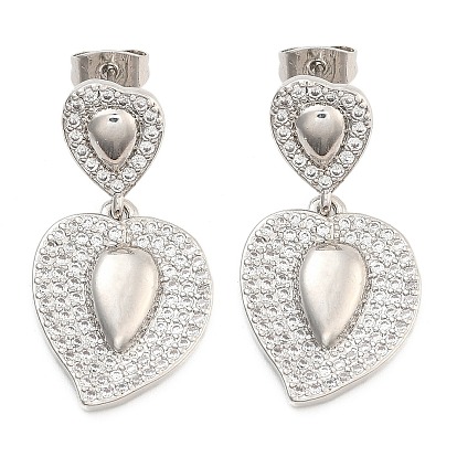 Brass Pave Cubic Zirconia Stud Earrings for Women, Heart