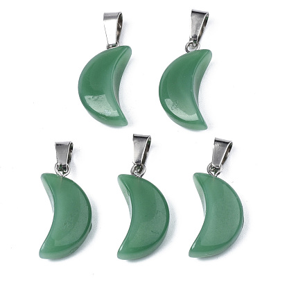 Spray Painted Glass Pendants, with Platinum Plated Brass Bails, Imitation Jade, Moon Charms