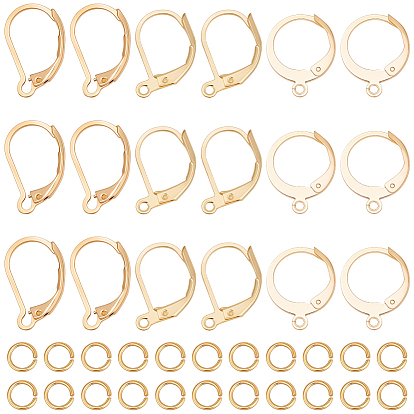 30 шт. 3 стили 304 выводы для сережек с рычагом из нержавеющей стали, с горизонтальной петлей, с латунными соединительными кольцами с покрытием стойки 30шт.