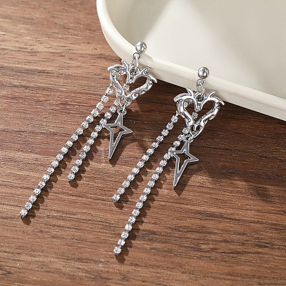Серьги-подвески из цинкового сплава со стразами, Сердце и звезда