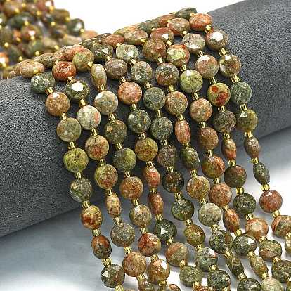 Природные Unakite бисер нитей, граненый пятиугольный разрез, плоско-круглые, с бисером