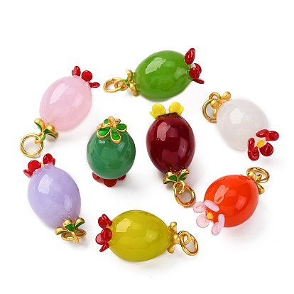 Подвески лэмпворк ручной работы, с латунной фурнитурой матового золотого цвета, фрукты, с целью перехода в кольце