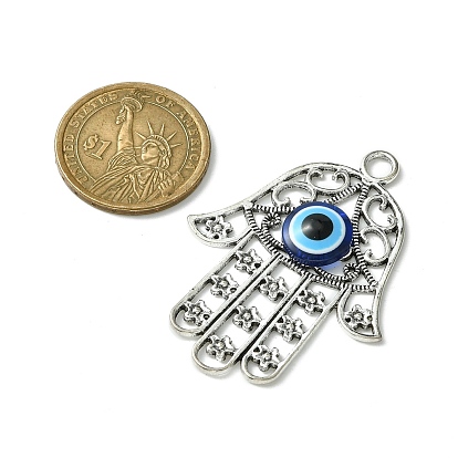 Blue Evil Eye Alloy Pendants, Lucky Eye Charms, Antique Silver