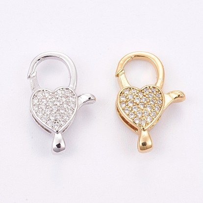 Brass Micro Pave Cubic Zirconia Lobster Claw Clasps, Long-Lasting Plated