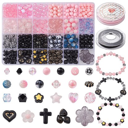 Набор для изготовления браслетов своими руками, в том числе акриловые бусины, эластичная струна, биконус, сердце, многоугольник, фонарь, звезда, куб и цветок