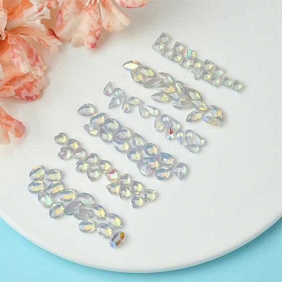 Прозрачные смолы горный хрусталь кабошоны, ногтей декоративные аксессуары, с покрытием AB цвета, граненые, слеза, овал, квадрат, сердце и лошадь