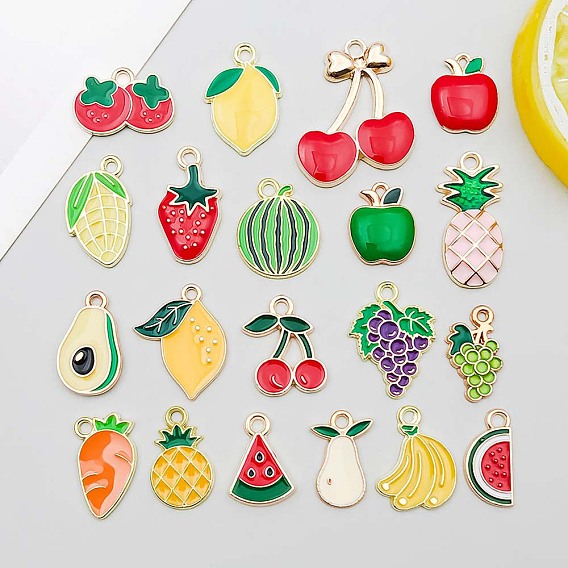 20 шт. Подвески из сплава эмали, фрукты, золотые