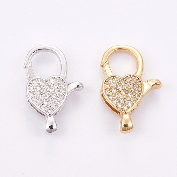 Brass Micro Pave Cubic Zirconia Lobster Claw Clasps, Long-Lasting Plated