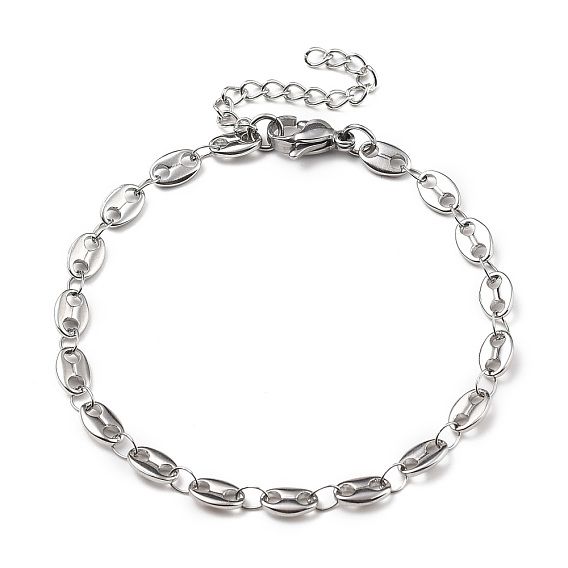 304 Stainless Steel Coffee Bean Chain Bracelets, with Lobster Claw Clasps