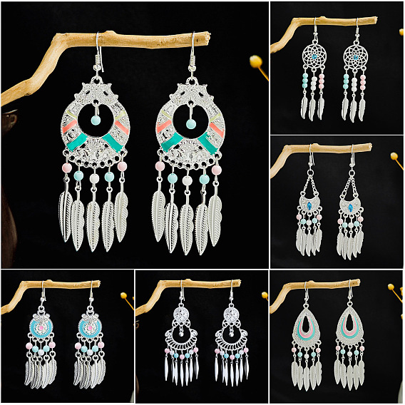 Серьги-люстры из сплава в богемном стиле с плетеными перьями, украшения для женщин