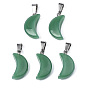 Spray Painted Glass Pendants, with Platinum Plated Brass Bails, Imitation Jade, Moon Charms