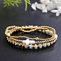 3шт 3 стили латунные круглые бусины эластичные браслеты для женщин, с оболочкой