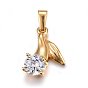 304 Stainless Steel Pendants, with Cubic Zirconia, Leaf