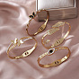 304 Stainless Steel Hinged Cuff Bangles for Women, Golden