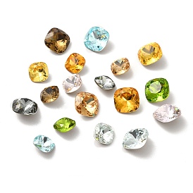 Faceted K9 Glass Rhinestone Cabochons, Pointed Back & Back Plated, Square