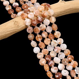 Нити из натурального красного гематоидного кварца/железистого кварца, граненый шестиугольный разрез, плоско-круглые, с бисером