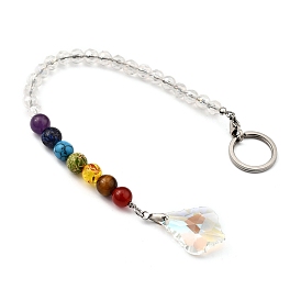 Pendentifs pendule de radiesthésie en cristal de feuille de chakra, avec 304 porte-clés fendus en acier inoxydable, perles de verre et de pierres gemmes, sac en velours, couleur inox