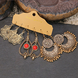 Boho Tassel Earrings Set of 3 - Statement Ethnic Jewelry Combo