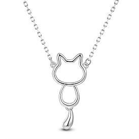SHEGRACE 925 Sterling Silver Pendant Necklaces, with Spring Ring Clasp, Cat Shape