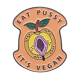 Cartoon Pear Shape Enamel Pin, Word Eat Pussy It's Vegan Alloy Feminism Badge for Backpack Clothes