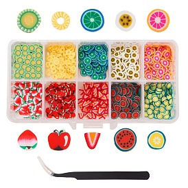 SUNNYCLUE Handmade Polymer Clay Nail Art Decoration Accessories, with Anti-static Tweezers, Fruit