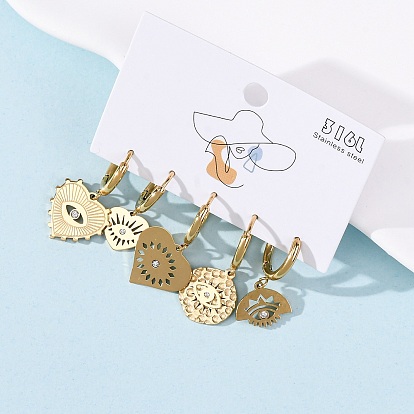 5 шт. 304 серьги-кольца из нержавеющей стали с кристаллами и стразами, сердцевидные, плоские, круглые и полукруглые