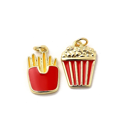 Подвески из латуни с эмалью в стойку, долговечный, без свинца и без кадмия, с целью перехода в кольце, картофель фри и попкорн, реальный 18 k позолоченный
