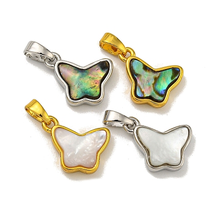 Подвеска-бабочка из латуни с покрытием стойки из натуральной ракушки