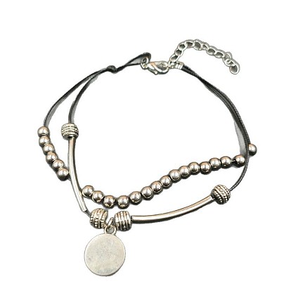 Кулон из сплава в виде монеты, шнурок из искусственной кожи, двухслойные браслеты в стиле бохо