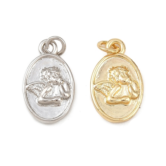 Латунные подвески, овальные с ангелом, долговечный, без свинца и без кадмия, стойки покрытие, с целью перехода в кольце