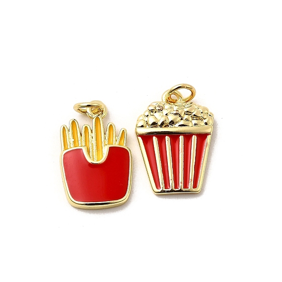 Подвески из латуни с эмалью в стойку, долговечный, без свинца и без кадмия, с целью перехода в кольце, картофель фри и попкорн, реальный 18 k позолоченный