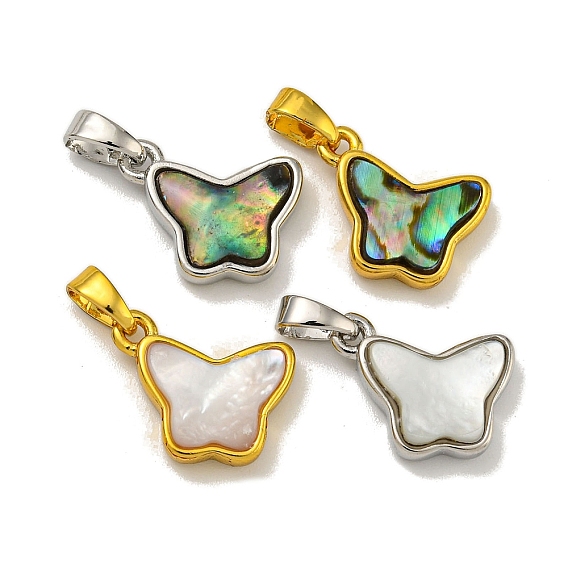 Подвеска-бабочка из латуни с покрытием стойки из натуральной ракушки