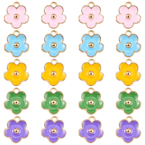 20 шт 5 цвета позолоченные подвески из сплава с эмалью, цветок
