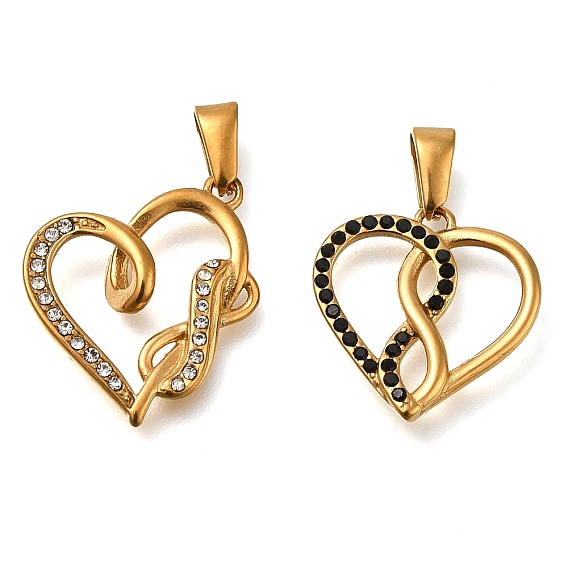 Ионное покрытие (ip) 304 подвески из нержавеющей стали со стразами, Сердце с бесконечностью